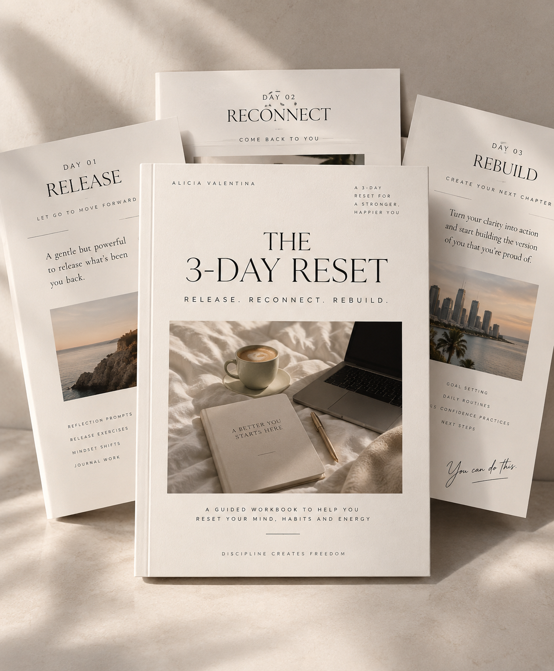 The 3-Day Reset workbook with Release, Reconnect, and Rebuild pages