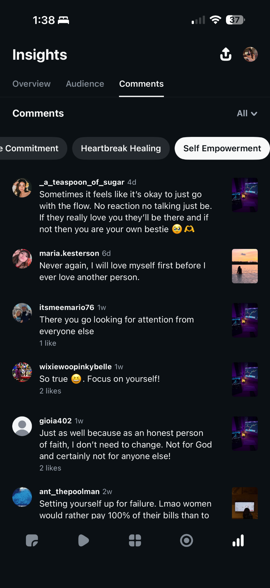 Instagram comments from women responding to Alicia's content