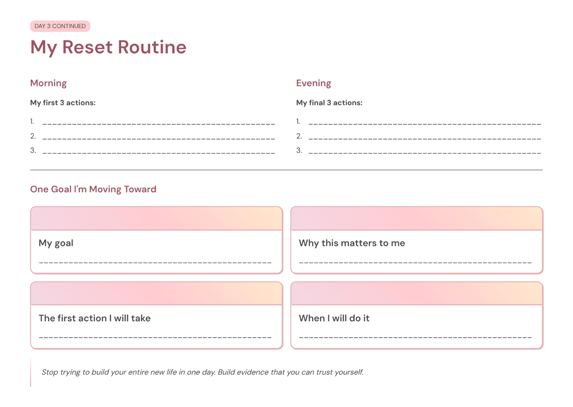 Day 3: My Reset Routine workbook page