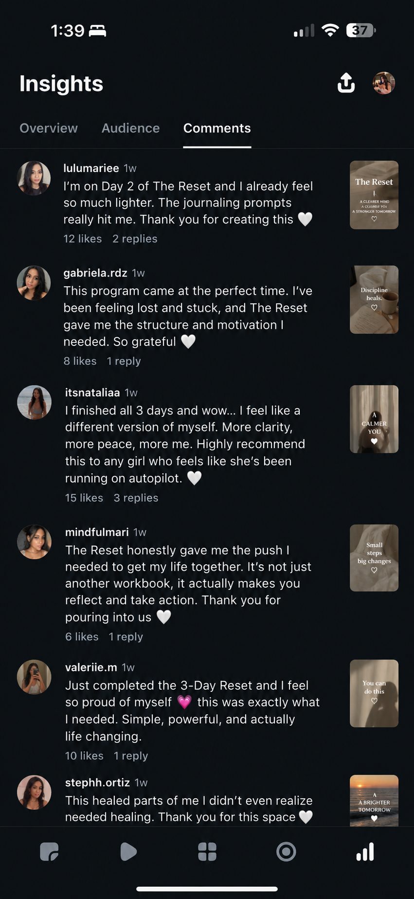 Instagram comments from women sharing their experiences with the 3-Day Reset
